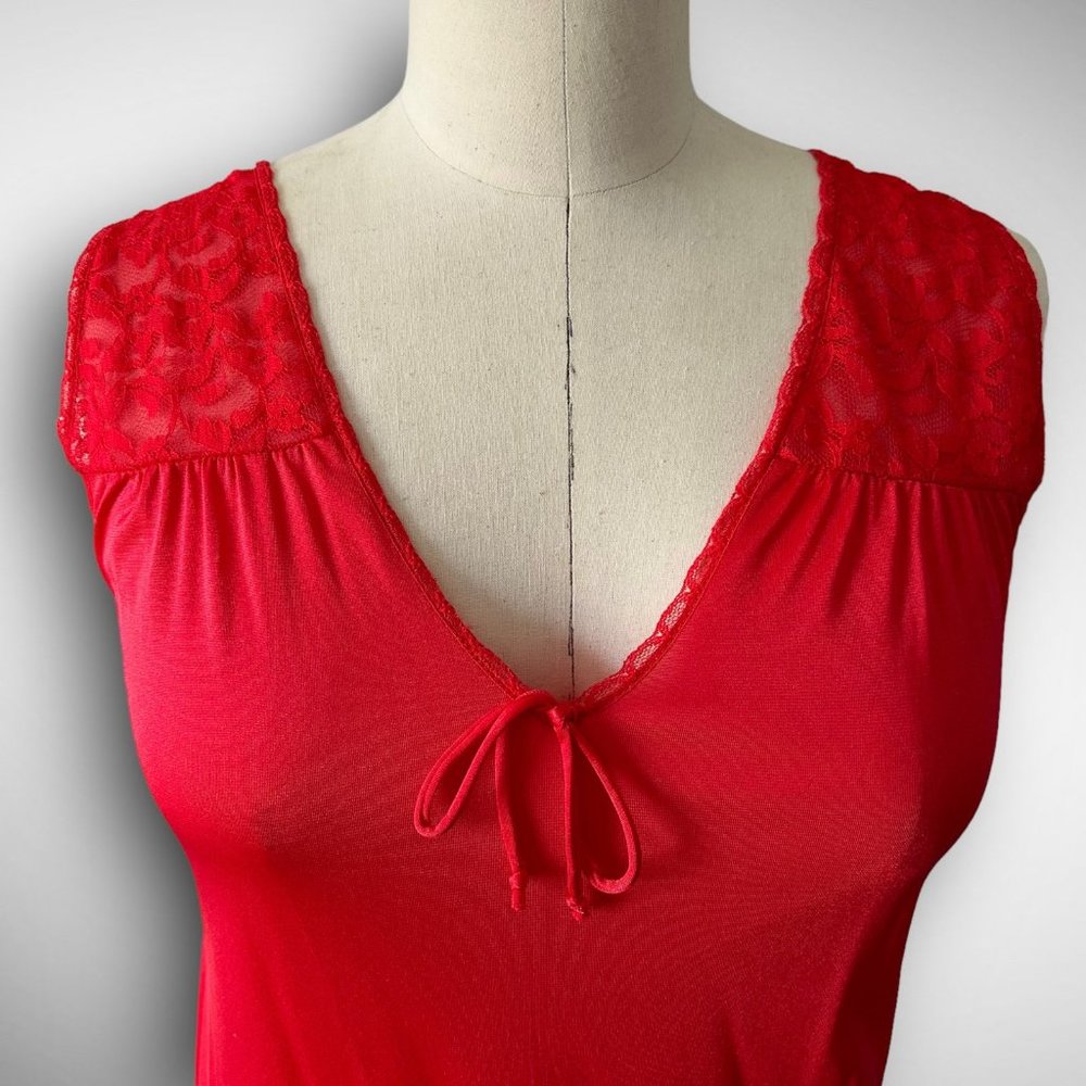 60s or 70s Vintage Red Long Nightgown sz M/L Movie Star Lingerie Silky Pinup